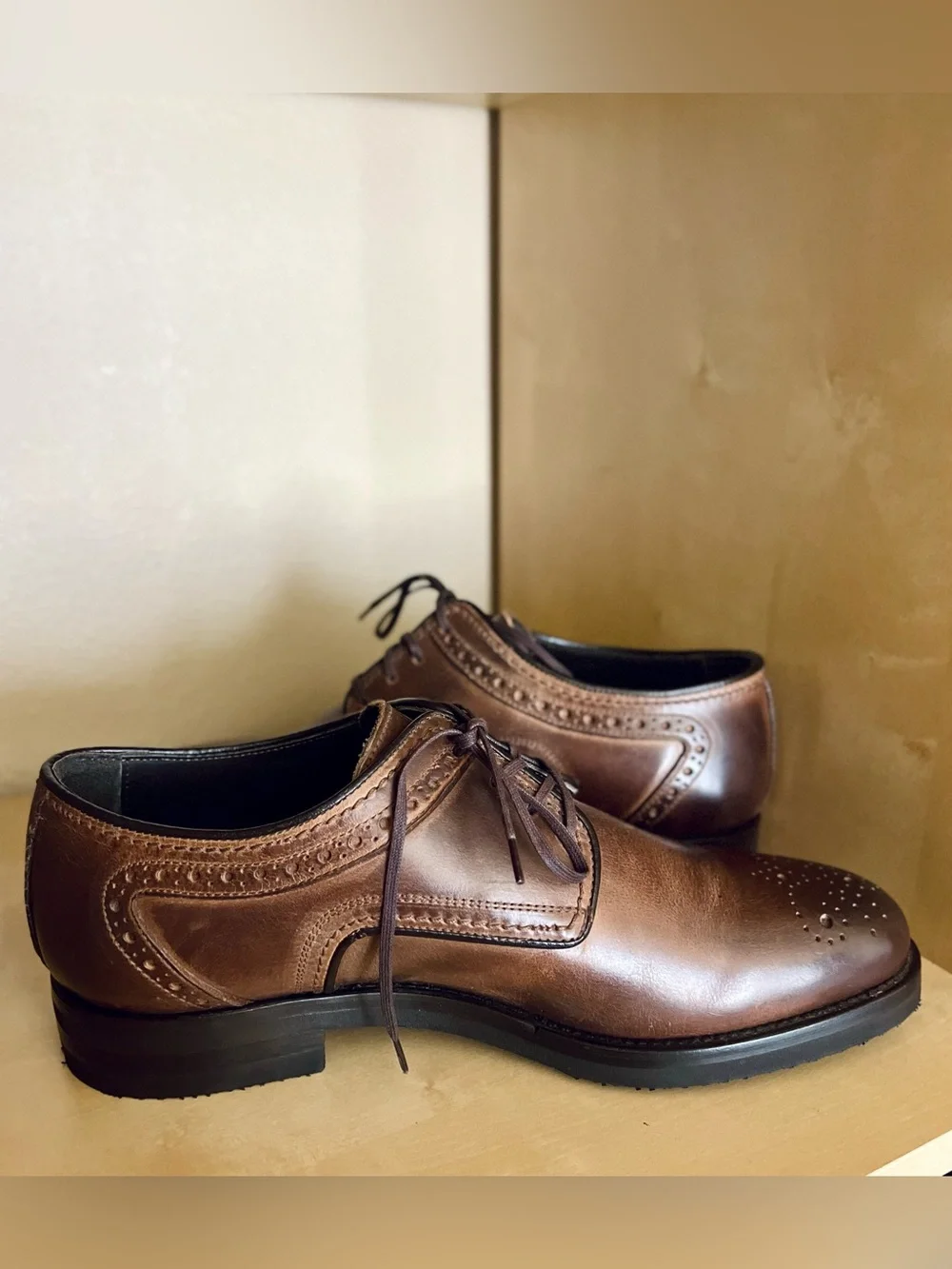 Martin Dingman Brown Calf Leather Shoes Campania Dress Brogue in Bourbon